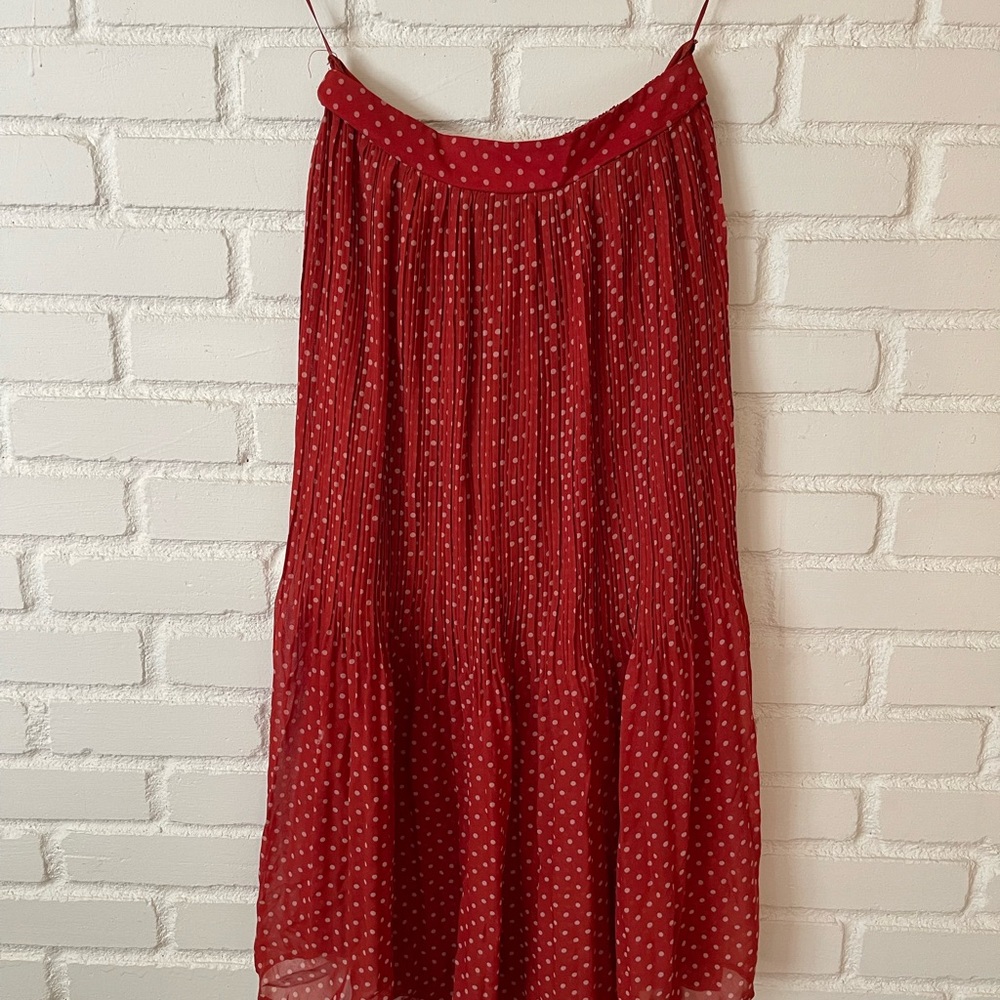 Elegant Deep Orange/Red Polka Dot Midi Skirt